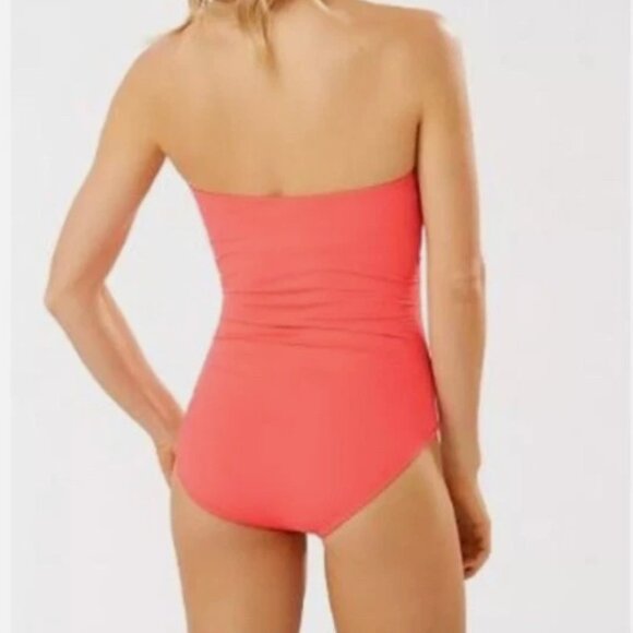 NWT! Tommy Bahama Paradise Coral Bandeau V-Wire Slimming One Piece Swimsuit NEW! - Picture 2 of 4